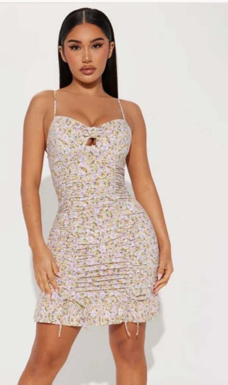 Blashe Floral Ruched Cami Mini Dress with Ruffle small